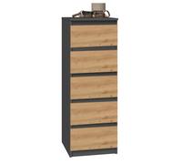 CDF Artisan Commode haute à 5 tiroirs Anthracite 40 x 45 x 111 cm (l x P x H) Pour salon, chambre à coucher, couloir, armoire, buffet, grand espace de rangement, buffet Malm