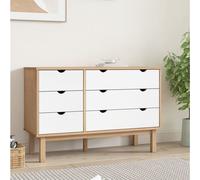 Commode Marron Gris 111x43x73,5 cm Bois Pin Massif Organisateur Salon vidaXL