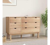Commode Marron Gris 111x43x73,5 cm Bois Pin Massif Organisateur Salon vidaXL