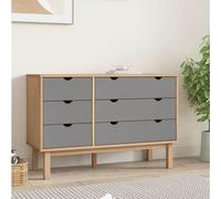 Commode Marron Gris 111x43x73,5 cm Bois Pin Massif Organisateur Salon vidaXL