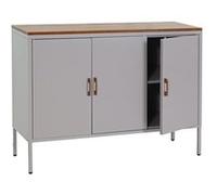 Commode MENDLER HWC-L84, Buffet armoire, 3 portes métal 90x120x40cm, mélaminé gris Gris G