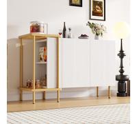 Commode Merax avec 2 portes, compartiments ouverts, étagères en verre, cadre métallique, buffet 120 cm, simplicité buffet, blanc