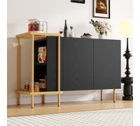 Commode Merax avec 2 portes, compartiments ouverts, étagères en verre, cadre métallique, buffet 120 cm, simplicité buffet, noir
