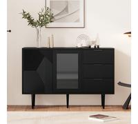 Commode Merax avec 3 tiroirs & 2 portes vitrées - Buffet avec pieds métalliques, 120 x 38 x 79,5 cm, beaucoup d'espace de rangement pour le salon, l'entrée ou la salle à manger
