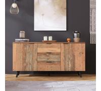 Commode Merax avec étagères réglables, 3 tiroirs et 2 portes, sideboard imitation vieux bois, 140x35x70cm, brun