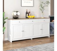 Commode Merax avec trois tiroirs et quatre abattants,Sideboard de style rustique, buffet armoire de rangement armoire de salon, 160x75x37cm, blanc