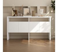 Commode Merax Sideboard avec 4 portes & 2 compartiments ouverts, blanc, 140x35x75 cm, design moderne, MDF, avec sécurité anti-basculement, blanc