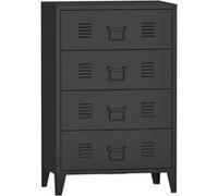 [en.casa] Commode Métallique avec 4 Tiroirs Casier de Bureau Caisson avec Compartiments Fermés Meuble de Rangement Industriel Acier 92 x 80 x 40 cm Noir