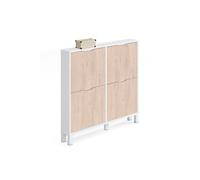 Commode Meuble a chaussures 4 portes Blanc brillant / effet bois - Hauteur 98 x Longueur 97 x Profondeur 17 cm --