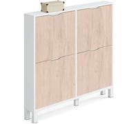 Commode Meuble à chaussures 4 portes Blanc brillant - effet bois - Hauteur 98 x Longueur 97 x Profondeur 17 cm