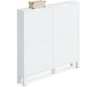 Commode Meuble à chaussures 4 portes blanc brillant - Hauteur 98 x Longueur 97 x Profondeur 17 cm