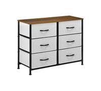 HOMCOM Commode 6 tiroirs en Tissu, Meuble de Rangement avec tiroirs pliants et Plateau Effet Bois, Commode Chambre avec poignées, Cadre en Acier, pour Chambre, Salon, Gris