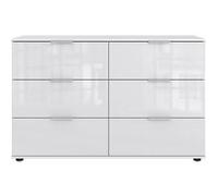 Commode, meuble de rangement à 6 tiroirs coloris blanc, verre blanc - Longueur 130 x Hauteur 83 x Profondeur 41 cm - -