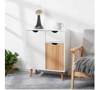 Commode meuble de rangement avec 1 tiroir et 2 portes,Commode de chambre, salon, cuisine,chêne et blanc,60 x 30 x 73 cm - MONDEER