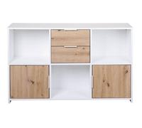 Commode, meuble de rangement avec 2 portes et 2 tiroirs coloris chêne Artisan /blanc - longueur 120 x profondeur 30 x hauteur 77 cm - -