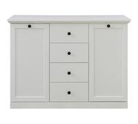 Commode, meuble de rangement avec 2 portes et 4 tiroirs coloris blanc mat - Longueur 119 x hauteur 88 x profondeur 41 cm - PEGANE - blanc mat G
