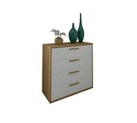 PEGANE Commode, Meuble de Rangement avec 4 tiroirs Coloris chêne Albar, Blanc - Hauteur 86 x Longueur 88 x Profondeur 40 cm