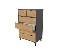 Commode, meuble de rangement avec 6 tiroirs coloris gris, chêne - Hauteur 122 x Longueur 80 x profondeur 48 cm - PEGANE - Gris