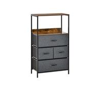 HOMCOM Commode Chambre Meuble de Rangement Commode 4 tiroirs en Tissu Pliables et Amovibles avec étagères Ouvertes et Cadre en métal, chiffonnier pour Salon, Chambre, entrée, Gris foncé
