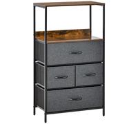 Commode meuble de rangement chiffonnier 4 tiroirs amovibles 1 étagère 58 x 29 x 103 cm gris effet bois