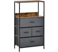 HOMCOM Commode Chambre Meuble de Rangement Commode 4 tiroirs en Tissu Pliables et Amovibles avec étagères Ouvertes et Cadre en métal, chiffonnier pour Salon, Chambre, entrée, Gris foncé