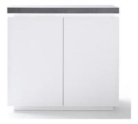 Commode, meuble de rangement coloris blanc laqué mat et gris béton - Longueur 120 x Hauteur 113 x Profondeur 40 cm - -