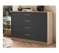 Commode Pegane Commode, meuble de rangement coloris chêne cambrian, graphite - Longueur 100 x profondeur 40 x hauteur 84 cm --