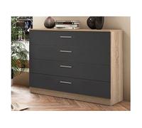 PEGANE Commode, Meuble de Rangement Coloris chêne Cambrian, Graphite - Longueur 100 x Profondeur 40 x Hauteur 84 cm