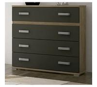 Commode meuble de rangement coloris chene cambrian/graphite - Longueur 89 x Profondeur 39.6 x Hauteur 89.6 cm -PEGANE- Gris G
