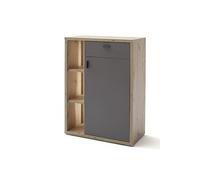 Commode, meuble de rangement coloris gris mat, chêne poutre- Longueur 76 x Hauteur 103 x Profondeur 37 cm - -
