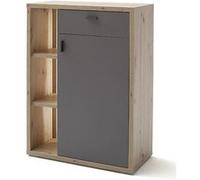 Commode, meuble de rangement coloris gris mat, chêne poutre- Longueur 76 x Hauteur 103 x Profondeur 37 cm - -