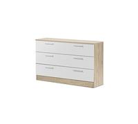 Commode / meuble de rangement de 3 tiroirs coloris Chene Cambrian / Blanc - longueur 100 x profondeur 35 x hauteur 69 cm --