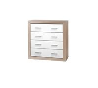 Commode / meuble de rangement de 3 tiroirs coloris Chene Cambrian / Blanc - Longueur 94 x profondeur 35 x hauteur 78 cm --