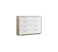 Commode / meuble de rangement de 4 tiroirs coloris Chene Cambrian / Blanc - longueur 103 x profondeur 35 x hauteur 82 cm --