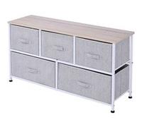 HOMCOM Commode Meuble de Rangement 100 x 30 x 54 cm 5 tiroirs Non-tissés Gris Structure Acier Blanc Bois Clair