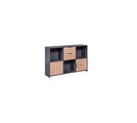 Commode meuble de rangement en bois coloris chêne Artisan /anthracite - longueur 120 x profondeur 30 x hauteur 77 cm --