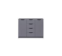 Commode meuble de rangement en bois de 2 portes et 4 tiroirs coloris gris graphite - longueur 122 x profondeur 40 x hauteur 92 cm