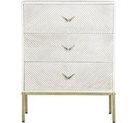 Commode, meuble de rangement en bois de manguier coloris blanc et métal doré - Longueur 70 x Profondeur 40 x hauteur 90 cm - -