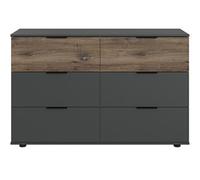 Commode , meuble de rangement imitation chêne Flagstaff, rechampis graphite - Longueur 130 x Hauteur 83 x Profondeur 41 cm - -