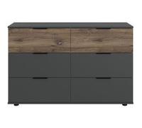 Commode , meuble de rangement imitation chêne Flagstaff, rechampis graphite - Longueur 130 x Hauteur 83 x Profondeur 41 cm - -