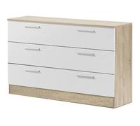 Commode meuble de rangement PARIS de 3 tiroirs coloris Chêne Cambrian - Blanc - longueur 100 x profondeur 35 x hauteur 69 cm