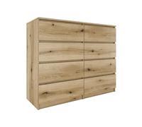 Commode - MILAN - Grande 8 tiroirs - Chêne Artisan - Design minimaliste - 120x40x97 cm