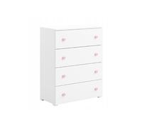 Commode pour enfant Emily - Blanc - 4 tiroirs - poignées roses