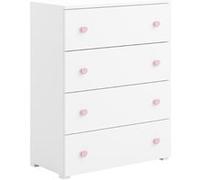 Commode pour enfant Emily - Blanc - 4 tiroirs - poignées roses