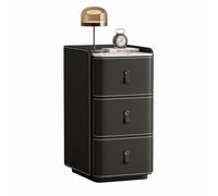 Commode Minimaliste Italienne à Trois tiroirs, revêtement en Cuir, Design épuré, Meuble de Rangement pour Chambre à Coucher avec poignées décoratives(Black,(13x20x24in))
