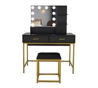 Commode Miroir Carré 2 Tiroirs 3 Étagères Boîte de Rangement Ensemble Commode avec Tabourets Rembourrés pour Salle de Bain Chambre (Color : D)
