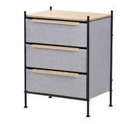 Commode ML-Design à 3 tiroirs tissu gris clair 58x78x42,5 cm avec structure en acier aspect chêne