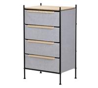 Commode ML-Design à 4 tiroirs tissu gris clair 58x98x42,5 cm avec structure en acier aspect chêne