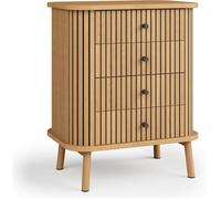 Commode Moderne 4 Tiroirs Effet Bambou, Style Boho, Rangement Chambre et Salon, H 80 cm