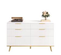 Commode Moderne 6 Tiroirs avec Pieds Effet Bois, Design Élégant, Rangement Pratique, Idéale pour Salon, Chambre & Hall d'Entrée, Couleur Blanche, 120 x 40 x 76.5 cm
